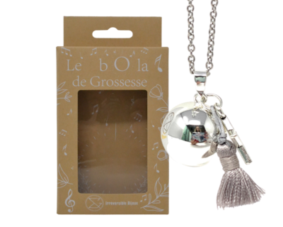 Bola de grossesse argent lisse – ALICE (Etoile/pompon gris)