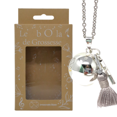 Bola de grossesse argent lisse – ALICE (Etoile/pompon gris)