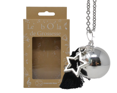 Bola de grossesse argent lisse – ANNA (Etoile/pompon noir)