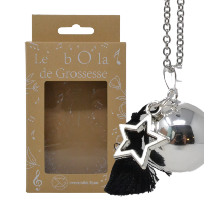 Bola de grossesse argent lisse – ANNA (Etoile/pompon noir)