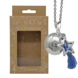 Bola de grossesse argent lisse – LOU (Etoile/pompon bleu)