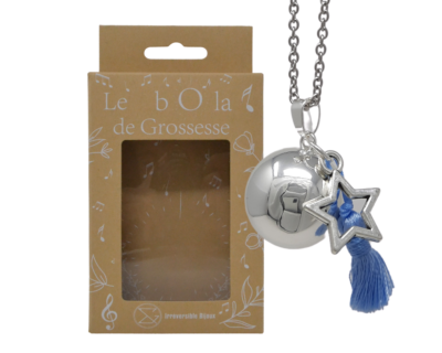 Bola de grossesse argent lisse – LOU (Etoile/pompon bleu)