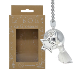 Bola de grossesse argent lisse – LÉA (Etoile/pompon blanc)