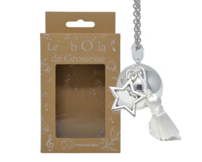 Bola de grossesse argent lisse – LÉA (Etoile/pompon blanc)