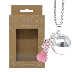 Bola de grossesse argent lisse – JULIE (Etoile/pompon rose)