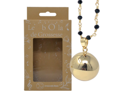 Bola de grossesse or lisse – CHARLOTTE (Chaine perlée/cristal noir)