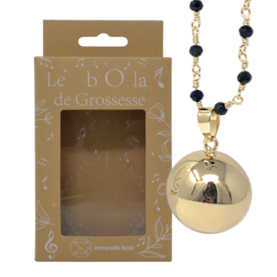 Bola de grossesse or lisse – CHARLOTTE (Chaine perlée/cristal noir)