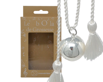 Bola de grossesse argent lisse – GABRIELLE (Cordon blanc)