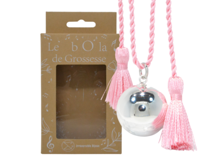 Bola de grossesse argent lisse – ROSE (Cordon rose)