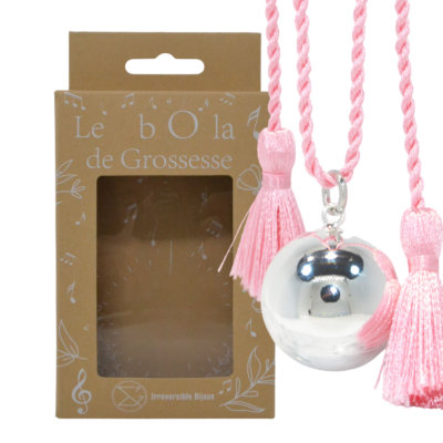 Bola de grossesse argent lisse – ROSE (Cordon rose)