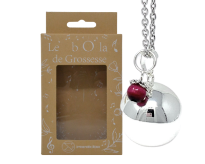 Bola de grossesse argent lisse pierre naturelle – il du Tigre Rose teintée