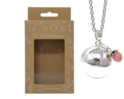 Bola de grossesse argent lisse pierre naturelle – Quartz Rose