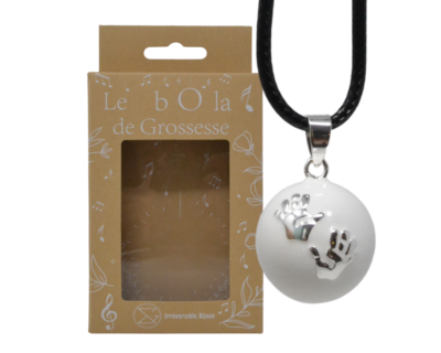 Bola de grossesse blanc lisse/motif argent – ZOÉ (Mains)