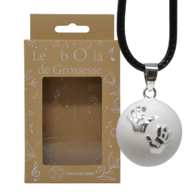 Bola de grossesse blanc lisse/motif argent – ZOÉ (Mains)