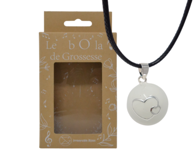 Bola de grossesse blanc lisse/motif argent – VICTORIA (Coeurs)