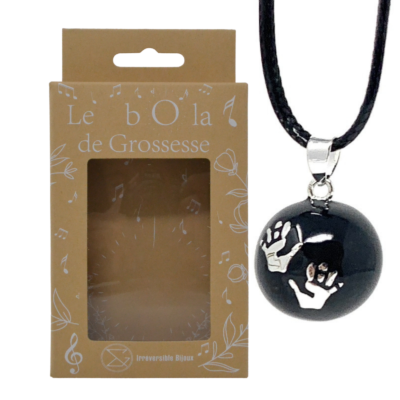 Bola de grossesse noir lisse/motif argent – ELISE (Mains)