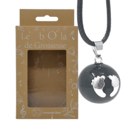 Bola de grossesse noir lisse/motif argent – LÉANA (Pieds)