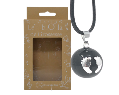 Bola de grossesse noir lisse/motif argent – LÉANA (Pieds)