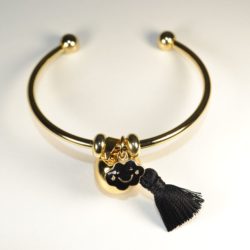 Bracelet Bola de grossesse or lisse – CASSIE (Nuage noir/Pompon noir)