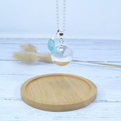 Bola lithothérapie chaine fine 1mm plaqué argent + pendentif lune aigue marine