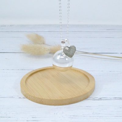 Bola lithothérapie chaine fine 1mm plaqué argent + pendentif coeur labradorite