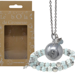 Box Bola argent lisse et bracelet d’allaitement pierre naturelle – Aigue Marine Béryl