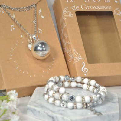 Box Bola argent lisse et bracelet d’allaitement pierre naturelle – Howlite Magnésite