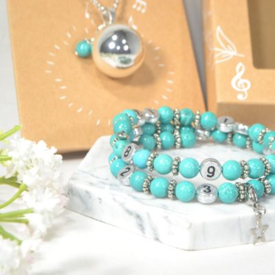 Box Bola argent lisse et bracelet d’allaitement pierre naturelle – Howlite Magnésite teintée