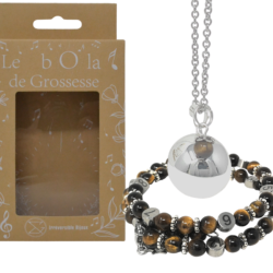 Box Bola argent lisse et bracelet d’allaitement pierre naturelle – il du Tigre Marron