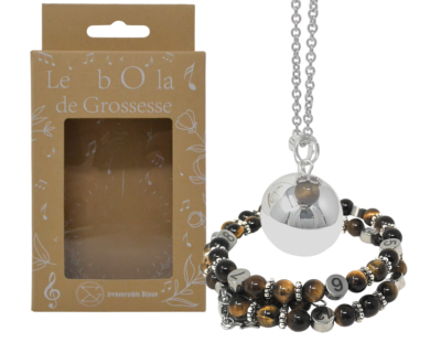 Box Bola argent lisse et bracelet d’allaitement pierre naturelle – il du Tigre Marron