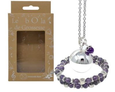 Box Bola argent lisse et bracelet d’allaitement pierre naturelle – Améthyste