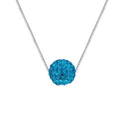Collier Argent 925 Millièmes orné d’une Boule Pendentif entièrement sertie de Véritable Cristal Bleu