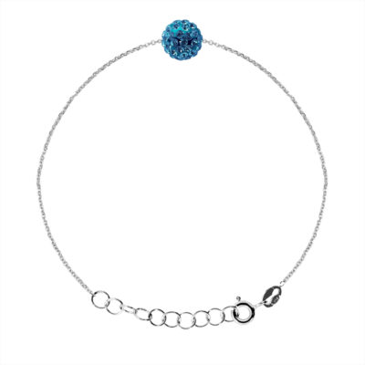 Bracelet Argent 925 Millièmes orné d’une Boule Pendentif entièrement sertie de Véritable Cristal Bleu