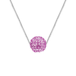 Collier Argent 925 Millièmes orné d’une Boule Pendentif entièrement sertie de Véritable Cristal Rose