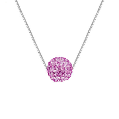 Collier Argent 925 Millièmes orné d’une Boule Pendentif entièrement sertie de Véritable Cristal Rose