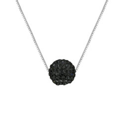 Collier “BLACK NIGHT”orné d’une Boule Pendentif entièrement sertie de Véritable Cristal Noir