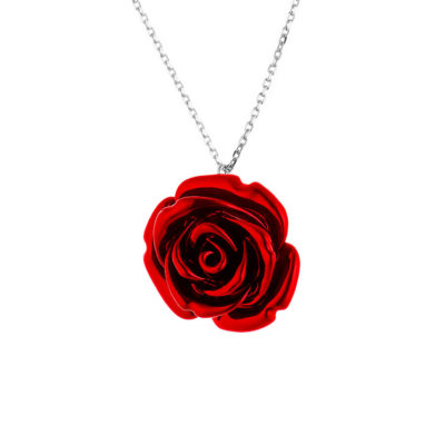 Collier Argent 925 Millièmes orné d’un Pendentif “RED ROSE”