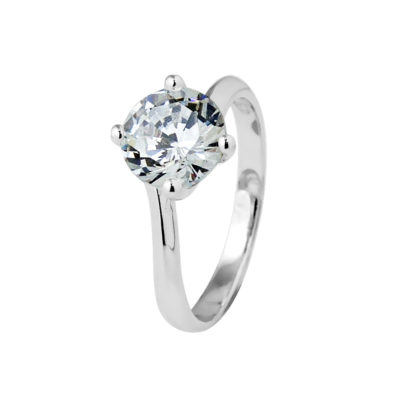 Bague Solitaire serti de 4 Griffes Oxydes de Zirconium Blancs