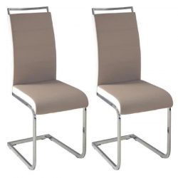 DYLAN Lot de 2 chaises de salle a manger – Simili taupe et blanc – Contemporain – L 42,5 x P 56 cm