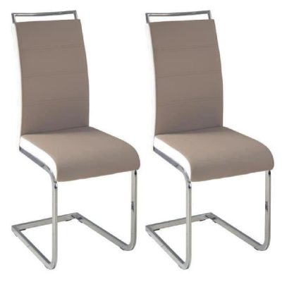 DYLAN Lot de 2 chaises de salle a manger – Simili taupe et blanc – Contemporain – L 42,5 x P 56 cm
