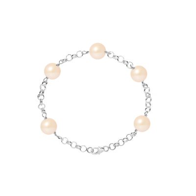 PERLINEA- Bracelet Perles de Cutlure- Diamètre 9-10 mm Rose- Bijou Femme