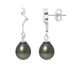 PERLINEA- Boucles d’Oreilles- Perles de Culture de Tahiti- Diamètre 9-10 mm- Bijou Femme