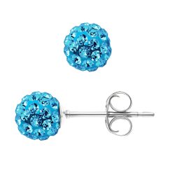 Boucles d’Oreilles Boules serties de Véritable Cristal Bleu