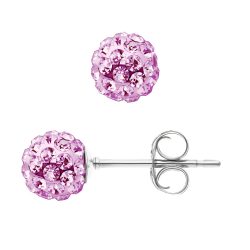 Boucles d’Oreilles Boules serties de Véritable Cristal Rose