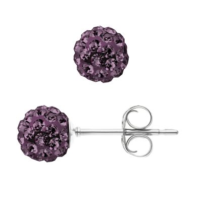 Boucles d’Oreilles Boules serties de Véritable Cristal Violet