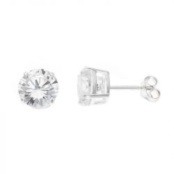 Boucles d’Oreilles Argent 925 Millièmes Rhodié & Solitaire