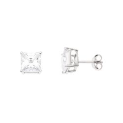 Boucles d’Oreilles Argent 925 Millièmes Rhodié & Solitaire carré