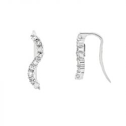 Boucles d’Oreilles Argent 925 Millièmes Rhodié & Oxydes de Zirconium serti en Motif S