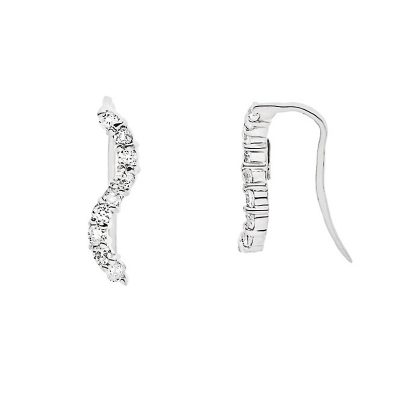 Boucles d’Oreilles Argent 925 Millièmes Rhodié & Oxydes de Zirconium serti en Motif S