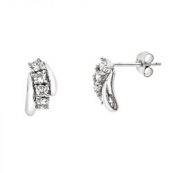 Boucles d’Oreilles Argent 925 Millièmes Rhodié & Oxydes de Zirconium Motifs serti en palmettes